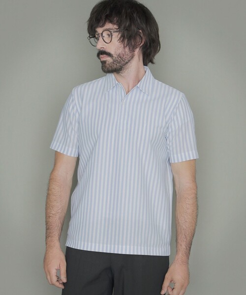 MACKINTOSH LONDON（マッキントッシュ ロンドン）の「ピケストライプ半袖プルオーバーシャツ（Tシャツ/カットソー・メンズ・ベージュ系その他/ブルー系その他2・L/XL/M）」の2枚目の写真