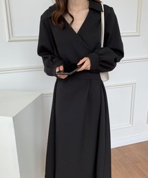 襟付バックリボンカシュクールAラインワンピース