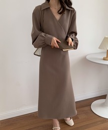 襟付バックリボンカシュクールAラインワンピース