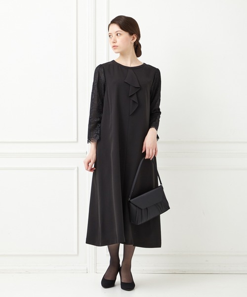 セール 喪服 Aimer エメ のワンピース 袖スカラップレース切り替えブラックフォーマルワンピース ワンピース ワンピース ドレス Aimer エメ のファッション