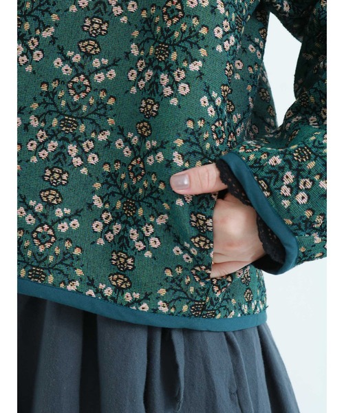 Samansa Mos2（サマンサ モスモス）の「ゴブラン織りジャケット（ノーカラージャケット・レディース・ブラック/ベージュ/グリーン・ﾌﾘ-）」の10枚目の写真
