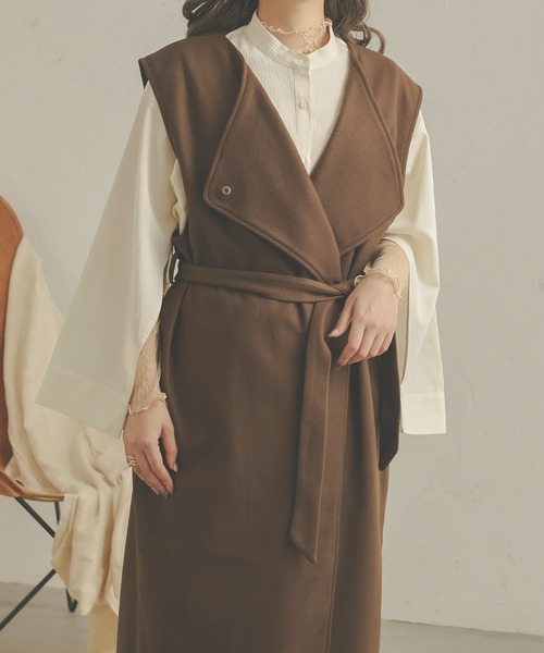 Ambre Neige（アンブルネージュ）の「オーバーノーカラーロングベスト／【WEB/EC限定商品】（ベスト・レディース・ダークブラウン/ベージュ/マスタード/モカ・FREE）」の14枚目の写真
