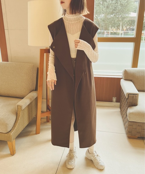 Ambre Neige（アンブルネージュ）の「オーバーノーカラーロングベスト／【WEB/EC限定商品】（ベスト・レディース・ダークブラウン/ベージュ/マスタード/モカ・FREE）」の5枚目の写真