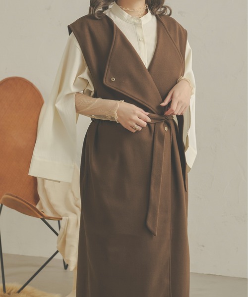 Ambre Neige（アンブルネージュ）の「オーバーノーカラーロングベスト／【WEB/EC限定商品】（ベスト・レディース・ダークブラウン/ベージュ/マスタード/モカ・FREE）」の7枚目の写真