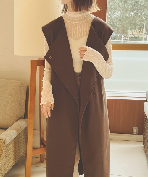 Ambre Neige（アンブルネージュ）の「オーバーノーカラーロングベスト／【WEB/EC限定商品】（ベスト・レディース・ダークブラウン/ベージュ/マスタード/モカ・FREE）」の10枚目の写真