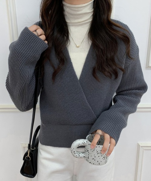 ECLIN(エクラン)の「カシュクールニットプルオーバー(ニット/セーター・レディース・ブラック/ベージュ/ブラウン/グレー/アイボリー・FREE)」の1枚目の写真