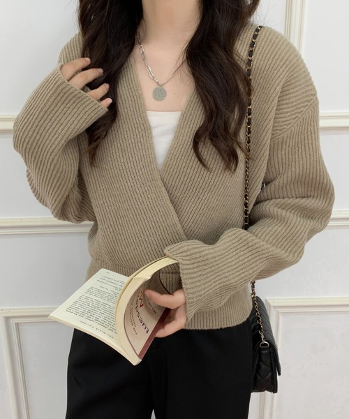 ECLIN(エクラン)の「カシュクールニットプルオーバー(ニット/セーター・レディース・ブラック/ベージュ/ブラウン/グレー/アイボリー・FREE)」の12枚目の写真