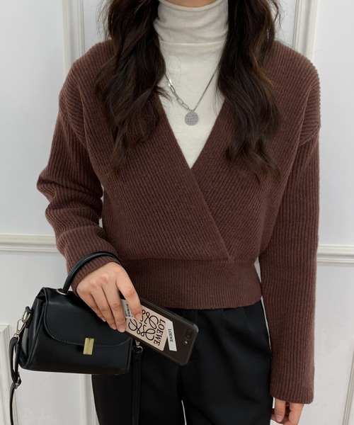 ECLIN(エクラン)の「カシュクールニットプルオーバー(ニット/セーター・レディース・ブラック/ベージュ/ブラウン/グレー/アイボリー・FREE)」の13枚目の写真