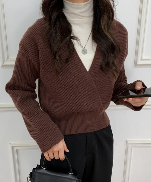 ECLIN(エクラン)の「カシュクールニットプルオーバー(ニット/セーター・レディース・ブラック/ベージュ/ブラウン/グレー/アイボリー・FREE)」の18枚目の写真