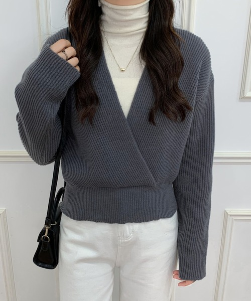 ECLIN(エクラン)の「カシュクールニットプルオーバー(ニット/セーター・レディース・ブラック/ベージュ/ブラウン/グレー/アイボリー・FREE)」の7枚目の写真