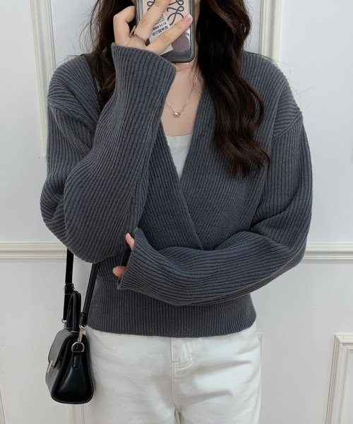 ECLIN(エクラン)の「カシュクールニットプルオーバー(ニット/セーター・レディース・ブラック/ベージュ/ブラウン/グレー/アイボリー・FREE)」の20枚目の写真