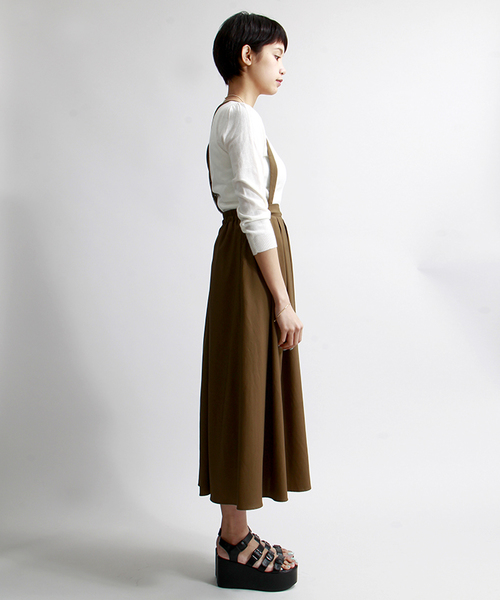 WEGO（ウィゴー）の「WEGO/タックロングスカート（スカート・レディース・ブラック/カーキ・FREE）」の3枚目の写真