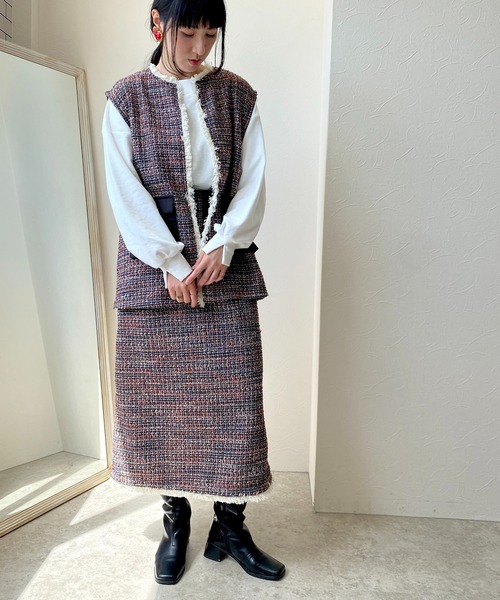 LHELBIE（レルビエ）の「ツイード異素材スカート（スカート・レディース・ブルー/オレンジ・M）」の18枚目の写真