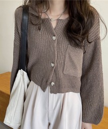 【URGE：】襟付き ショート丈 ニット カーディガン