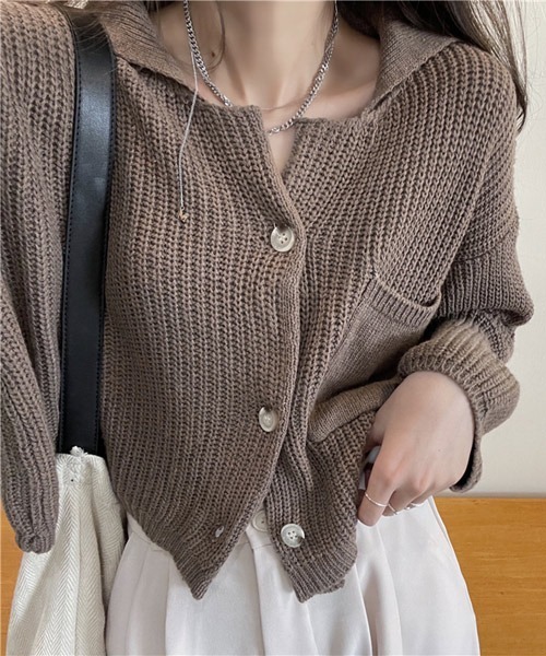 urge：（アージコロン ）の「【URGE：】襟付き ショート丈 ニット カーディガン（カーディガン/ボレロ・レディース・ベージュ/グレー/カーキ・SMALL/MEDIUM/LARGE）」の12枚目の写真
