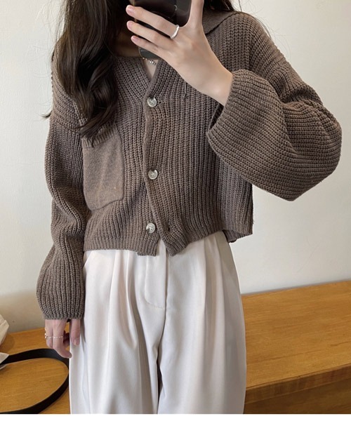 urge：（アージコロン ）の「【URGE：】襟付き ショート丈 ニット カーディガン（カーディガン/ボレロ・レディース・ベージュ/グレー/カーキ・SMALL/MEDIUM/LARGE）」の11枚目の写真