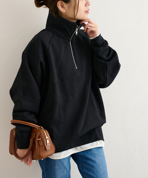 ALORE（アローレ）の「【ALORE/アローレ】ハーフジップスウェット（スウェット・レディース・チャコールグレー/ブラック/ネイビー・FREE）」の2枚目の写真