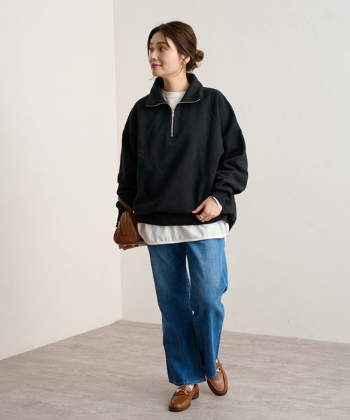 ALORE（アローレ）の「【ALORE/アローレ】ハーフジップスウェット（スウェット・レディース・チャコールグレー/ブラック/ネイビー・FREE）」の4枚目の写真