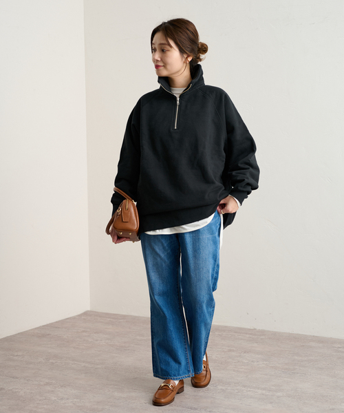 ALORE（アローレ）の「【ALORE/アローレ】ハーフジップスウェット（スウェット・レディース・チャコールグレー/ブラック/ネイビー・FREE）」の5枚目の写真