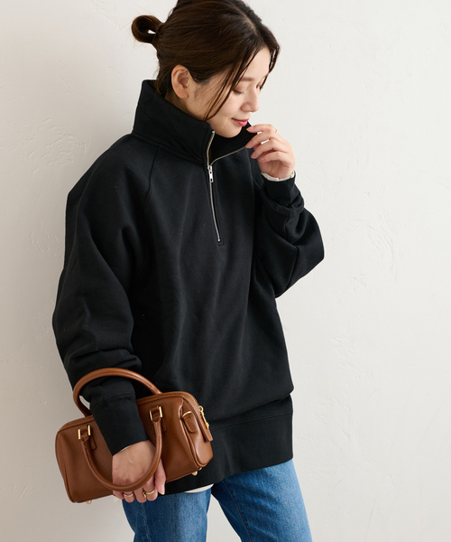 ALORE（アローレ）の「【ALORE/アローレ】ハーフジップスウェット（スウェット・レディース・チャコールグレー/ブラック/ネイビー・FREE）」の6枚目の写真