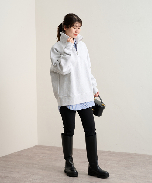 ALORE（アローレ）の「【ALORE/アローレ】ハーフジップスウェット（スウェット・レディース・チャコールグレー/ブラック/ネイビー・FREE）」の8枚目の写真