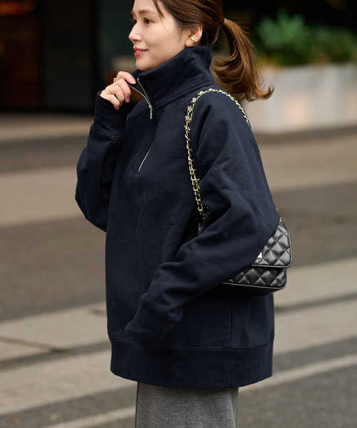 ALORE（アローレ）の「【ALORE/アローレ】ハーフジップスウェット（スウェット・レディース・チャコールグレー/ブラック/ネイビー・FREE）」の15枚目の写真