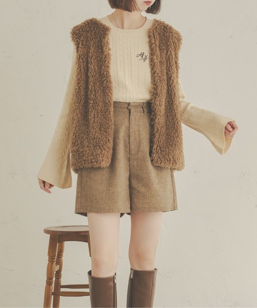 Ambre Neige(アンブルネージュ)の「ロゴケーブルフレアニット/【WEB/EC限定商品】(ニット/セーター・レディース・ダークブラウン/アイボリー・FREE)」の9枚目の写真
