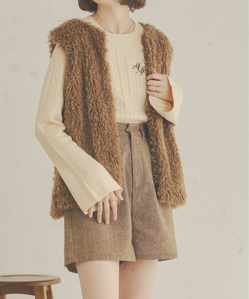 Ambre Neige(アンブルネージュ)の「ロゴケーブルフレアニット/【WEB/EC限定商品】(ニット/セーター・レディース・ダークブラウン/アイボリー・FREE)」の13枚目の写真