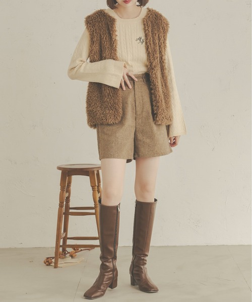 Ambre Neige(アンブルネージュ)の「ロゴケーブルフレアニット/【WEB/EC限定商品】(ニット/セーター・レディース・ダークブラウン/アイボリー・FREE)」の14枚目の写真