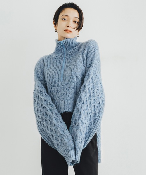 led.tokyo(レッドトウキョウ)の「【led.tokyo】ハーフジップケーブルニットプルオーバー(ニット/セーター・レディース・ブルー/ブラック/ホワイト・FREE)」の8枚目の写真