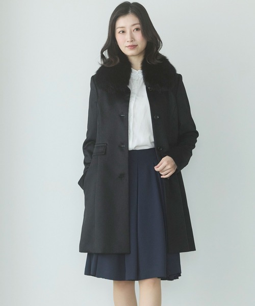 BARNEYS NEW YORK ☆美品☆ フォックスファー カシミヤコート S カシミヤ100％コートフォックスファー襟付き（ステンカラー