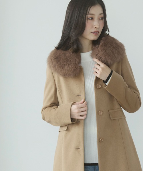 三陽商会 ソレイユ 豪華フォックスファー付き アンゴラ100％ 女優コート M カシミヤ100％コートフォックスファー襟付き（ステンカラー