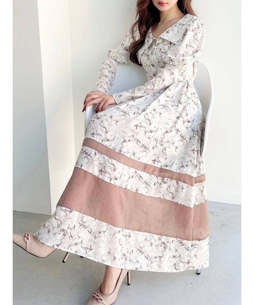 RESEXXY(リゼクシー)の「アシメカラー切替フレアワンピース(ワンピース・レディース・その他1/アイボリー/ネイビー・FREE)」の3枚目の写真