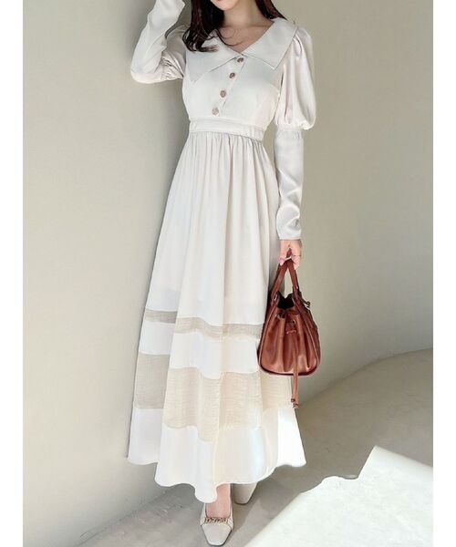 RESEXXY(リゼクシー)の「アシメカラー切替フレアワンピース(ワンピース・レディース・その他1/アイボリー/ネイビー・FREE)」の2枚目の写真