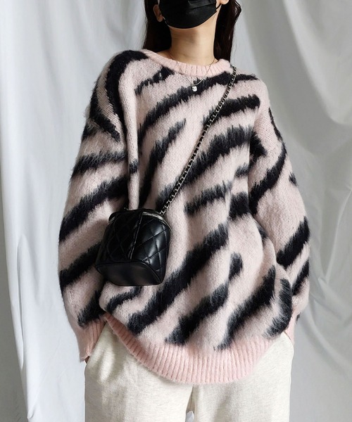 セール】※※ビッグシルエットモヘアライクゼブラニット ／ big