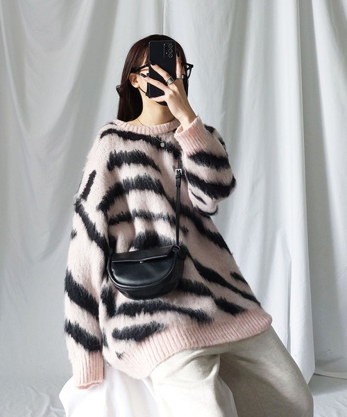 セール】※※ビッグシルエットモヘアライクゼブラニット ／ big