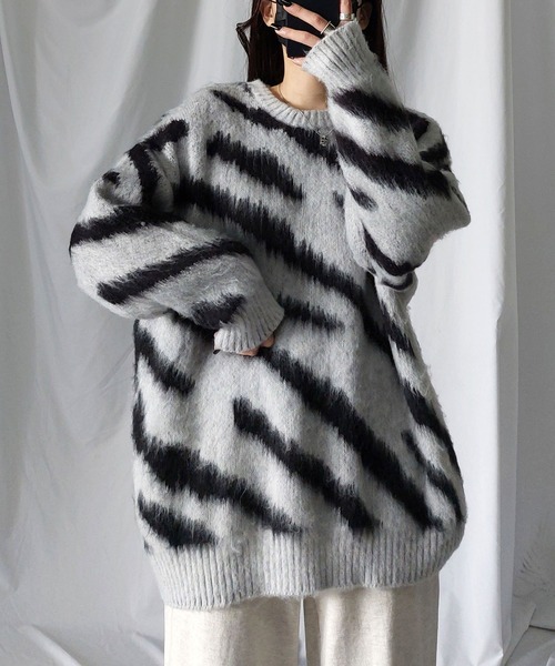 セール】※※ビッグシルエットモヘアライクゼブラニット ／ big