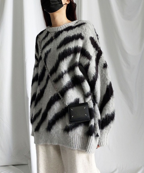 me+em select(ミームセレクト)の「※※ビッグシルエットモヘアライクゼブラニット / big silhouette mohair like zebra knit(ニット/セーター・レディース・ピンク/グリーン/グレー・FREE)」の7枚目の写真