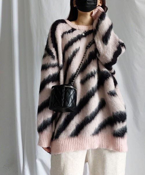 セール】※※ビッグシルエットモヘアライクゼブラニット ／ big