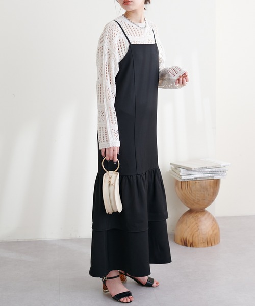 natural couture（ナチュラルクチュール）の「23SS新作/裾ティアードキャミワンピース（ワンピース・レディース・アイボリー/ブラック/ブラウン/ベージュ・MEDIUM/LARGE）」の2枚目の写真