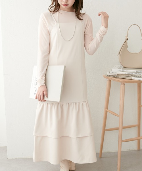 natural couture 裾ボリュームシアーキャミワンピース mizumami】裾ボリュームシアーキャミワンピース | natural