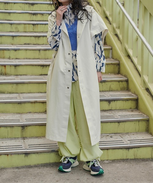 miette（ミエット）の「ｽﾀﾝﾄﾞｶﾗｰｹｰﾌﾟｺｰﾄ（ステンカラーコート・レディース・ブラック/アイボリー・FREE）」の2枚目の写真