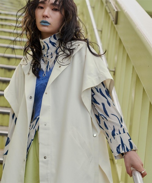 miette（ミエット）の「ｽﾀﾝﾄﾞｶﾗｰｹｰﾌﾟｺｰﾄ（ステンカラーコート・レディース・ブラック/アイボリー・FREE）」の7枚目の写真