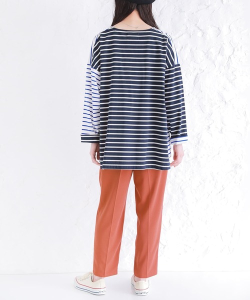 osharewalker（オシャレウォーカー）の「【廃盤】『ボーダーアシメ配色カットソー』（Tシャツ/カットソー・レディース・ラベンダー/ブルー/カーキ・FREE）」の9枚目の写真