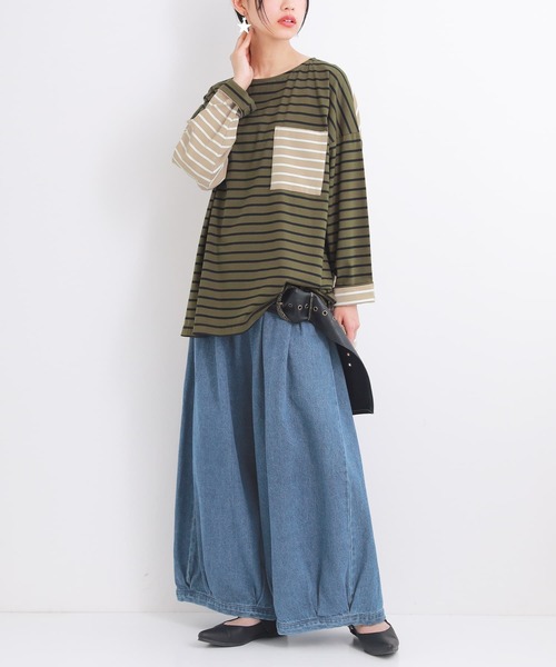 osharewalker（オシャレウォーカー）の「【廃盤】『ボーダーアシメ配色カットソー』（Tシャツ/カットソー・レディース・ラベンダー/ブルー/カーキ・FREE）」の12枚目の写真