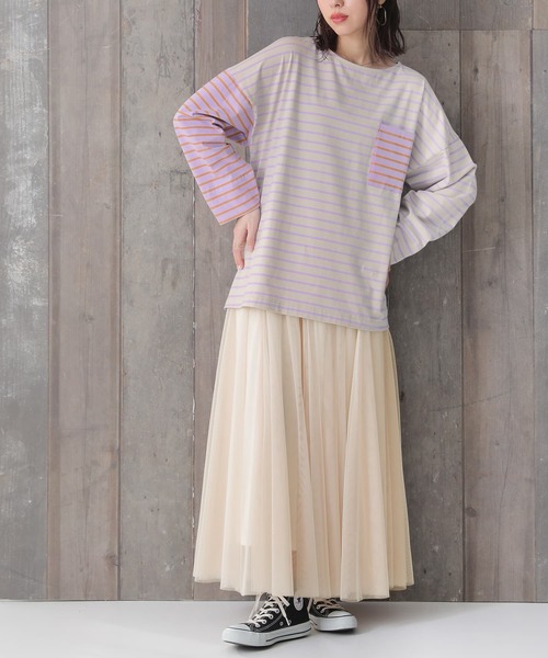 osharewalker（オシャレウォーカー）の「【廃盤】『ボーダーアシメ配色カットソー』（Tシャツ/カットソー・レディース・ラベンダー/ブルー/カーキ・FREE）」の14枚目の写真