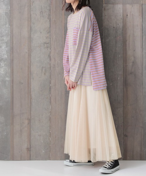 osharewalker（オシャレウォーカー）の「【廃盤】『ボーダーアシメ配色カットソー』（Tシャツ/カットソー・レディース・ラベンダー/ブルー/カーキ・FREE）」の15枚目の写真