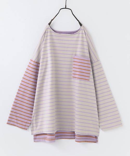 osharewalker（オシャレウォーカー）の「【廃盤】『ボーダーアシメ配色カットソー』（Tシャツ/カットソー・レディース・ラベンダー/ブルー/カーキ・FREE）」の21枚目の写真