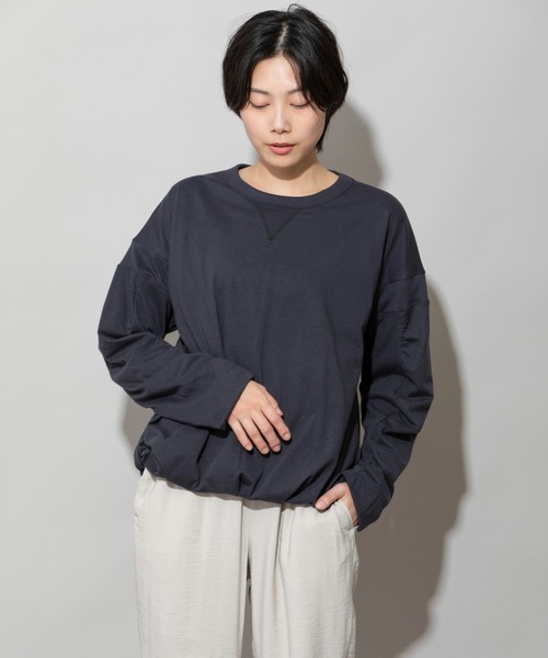 Munich（ミューニック）の「コットンソフトジャージダブルレイヤードプルオーバー（Tシャツ/カットソー・レディース・パープル/ライトカーキ/アイボリー/ブラック・FREE）」の3枚目の写真