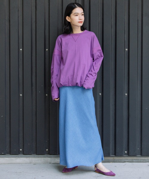 Munich（ミューニック）の「コットンソフトジャージダブルレイヤードプルオーバー（Tシャツ/カットソー・レディース・パープル/ライトカーキ/アイボリー/ブラック・FREE）」の5枚目の写真